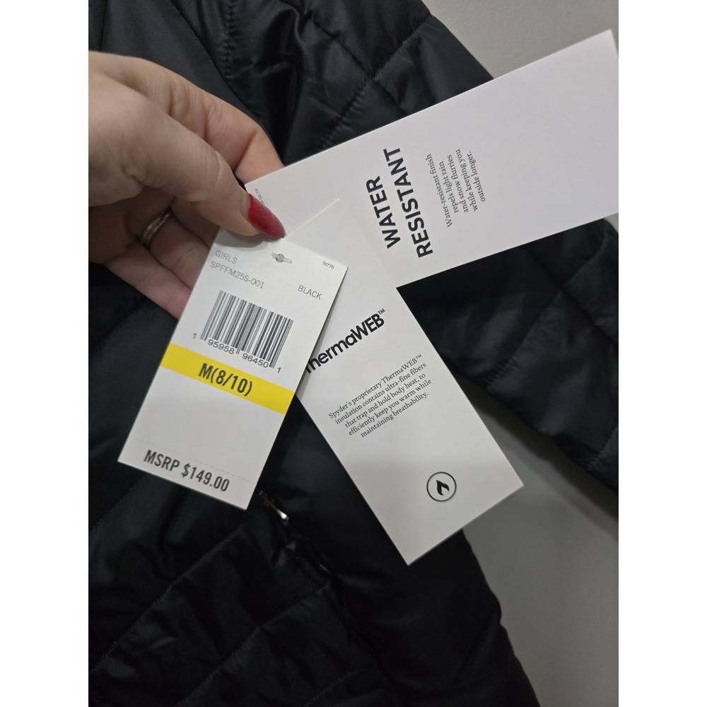 Spyder NWT Big Girls Boundless Long Puffer Coat Size Medium 8/10 Black - Picture 2 of 2